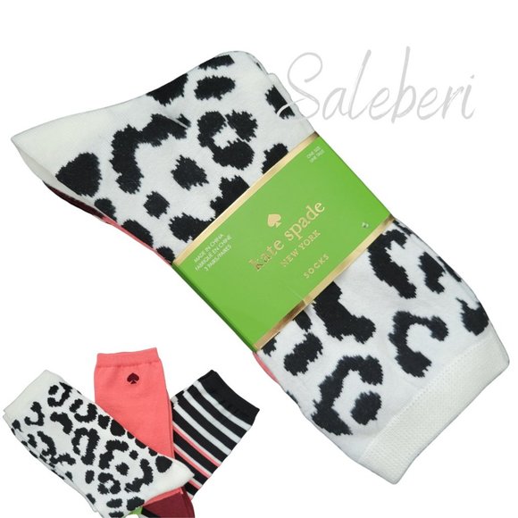 kate spade Accessories - NWT♠️KATE SPADE♠️ Leopard/Melon-Spade/Stripe 3 Pairs Designer Crew